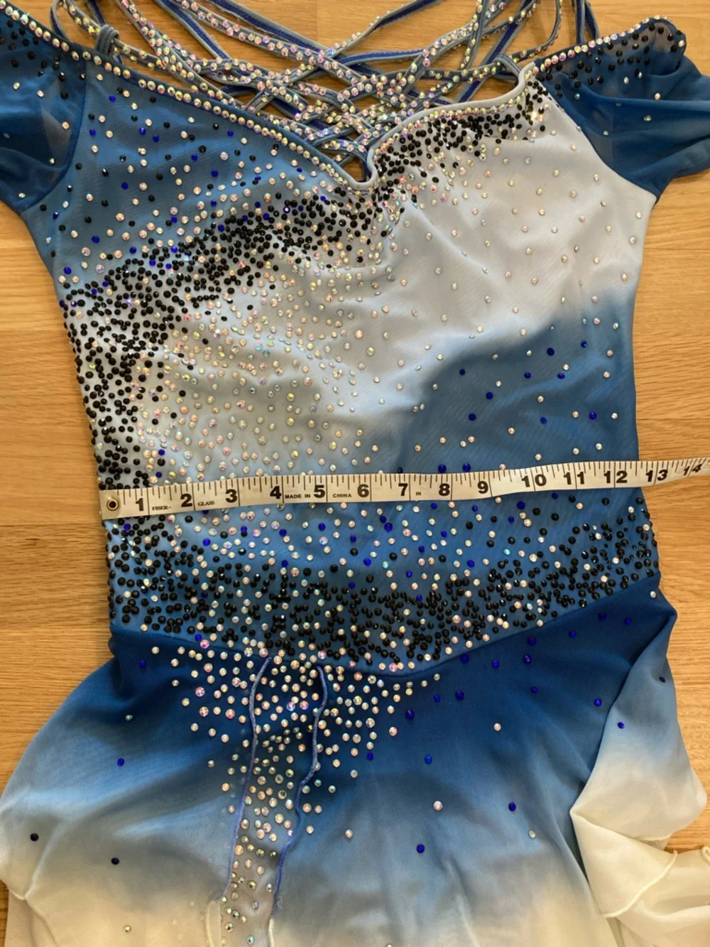 Adult M/L Blue/white Ombre Ice Skating Dress with rhinestones - Picture 7 of 8